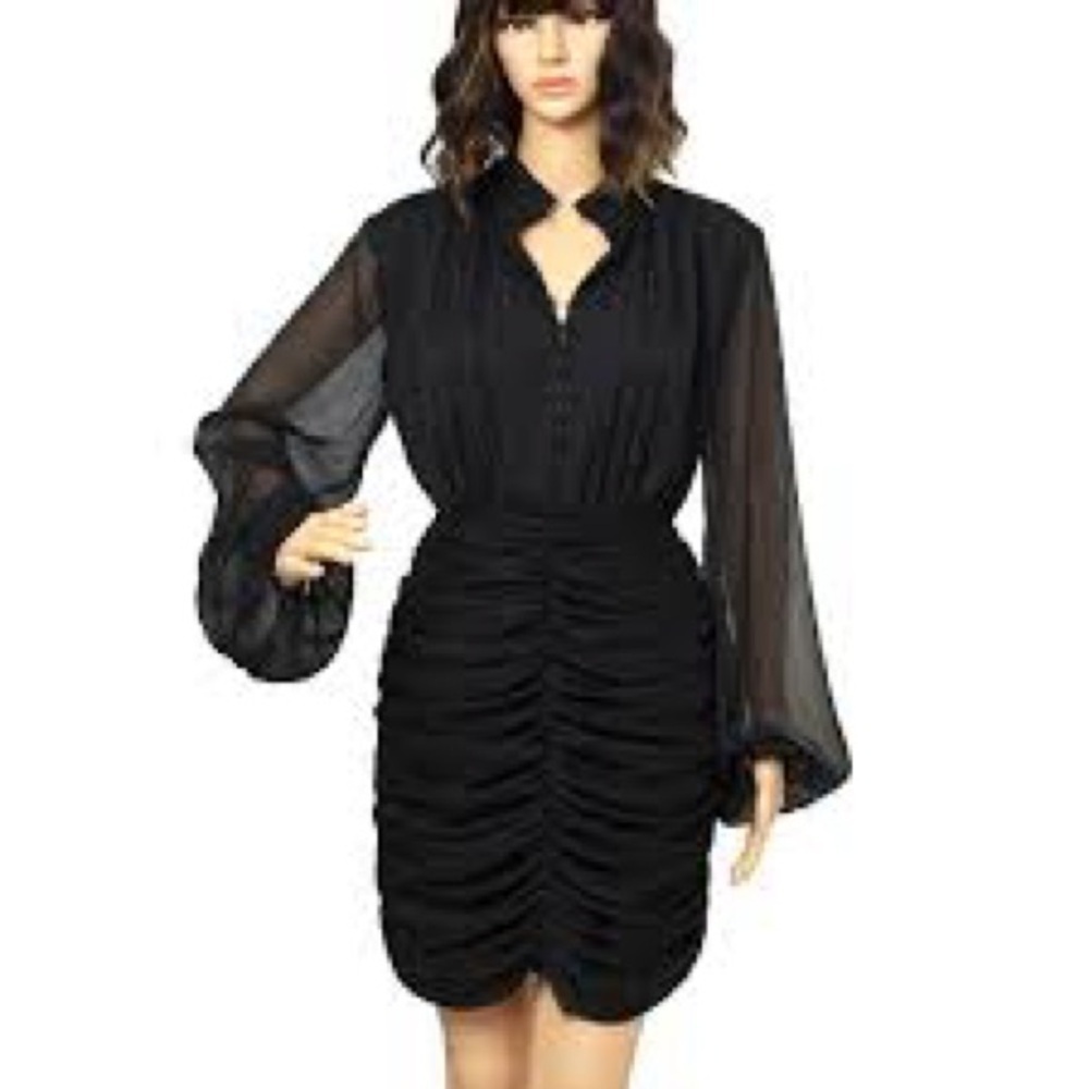 House of Harlow Black Ruched Metallic Pinstripe dress - Size 2 - Picture 7 of 7
